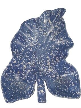 Blue Speckled Ceramic Leaf Dish